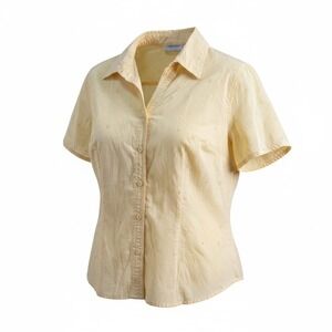 Lemon Grass Womens XL Yellow Floral Embroidered Eyelet Short Sleeve Button Down